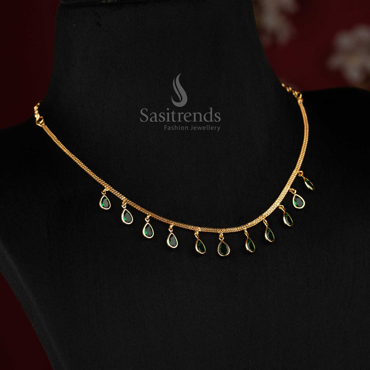 Stylish green pear AD micro gold necklace for girls, perfect jewellery for parties - Sasitrends