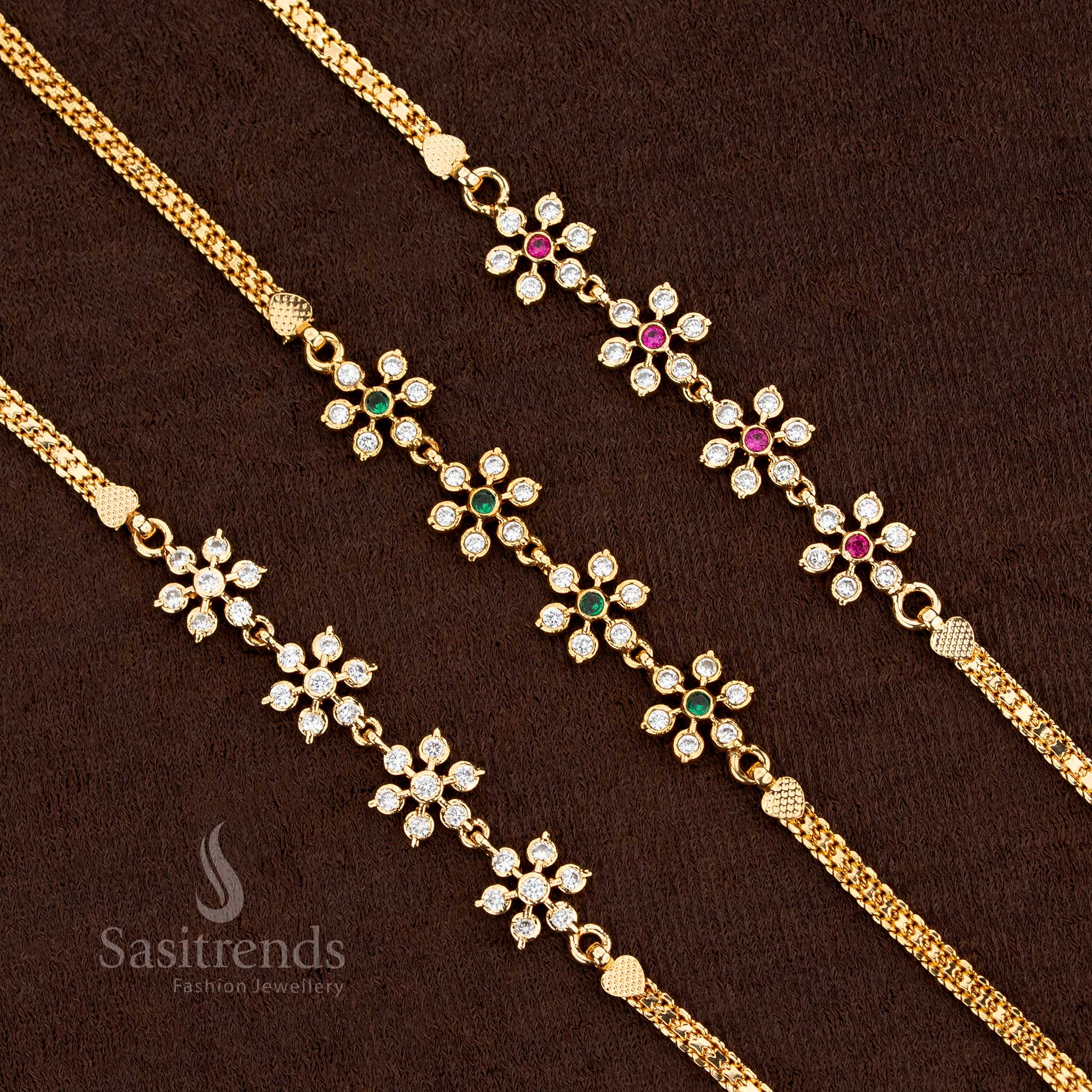 Opulent Impon Addigai Micro Gold Plated Spiral Floral AD Stone Bracelet Set –  Stones creating an exclusive royal-inspired look – Sasitrends