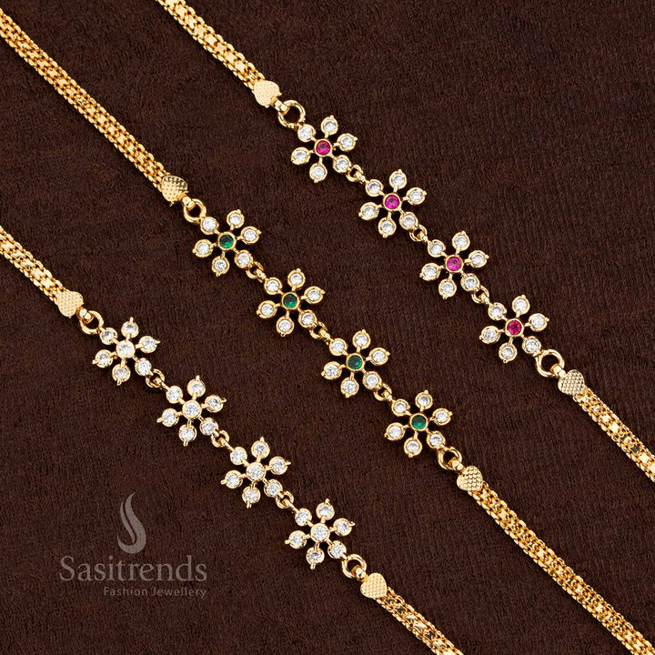 Opulent Impon Addigai Micro Gold Plated Spiral Floral AD Stone Bracelet Set –  Stones creating an exclusive royal-inspired look – Sasitrends