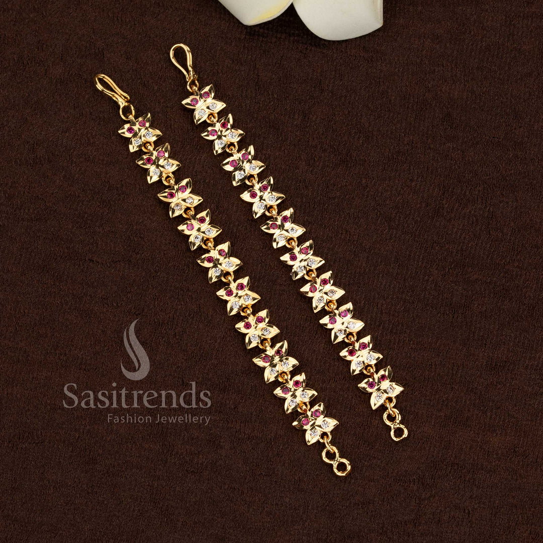 Guaranteed impon micro gold plated white ruby panchaloga floral matils for temple bridal hair styling - Sasitrends