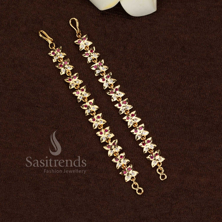 Guaranteed impon micro gold plated white ruby panchaloga floral matils for temple bridal hair styling - Sasitrends