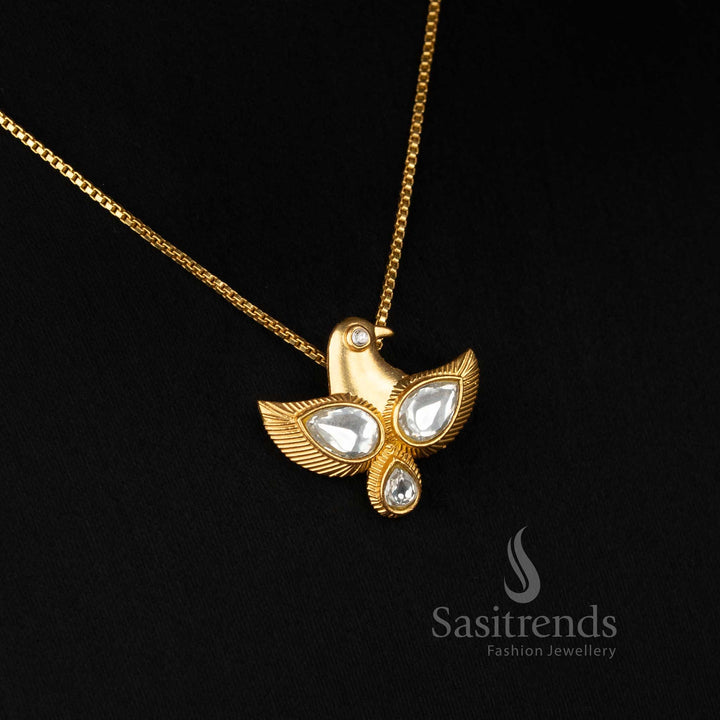 Classic Jadau Kundan 24K gold plated white teen eagle pendant chain necklace suitable for auspicious events and temple functions -Sasitrends