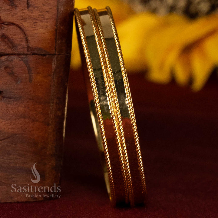 Classic Kids Micro Gold Plated Plain & Textured Edge Bangle Pair - Looks Like Real 24K Gold - Sasitrends