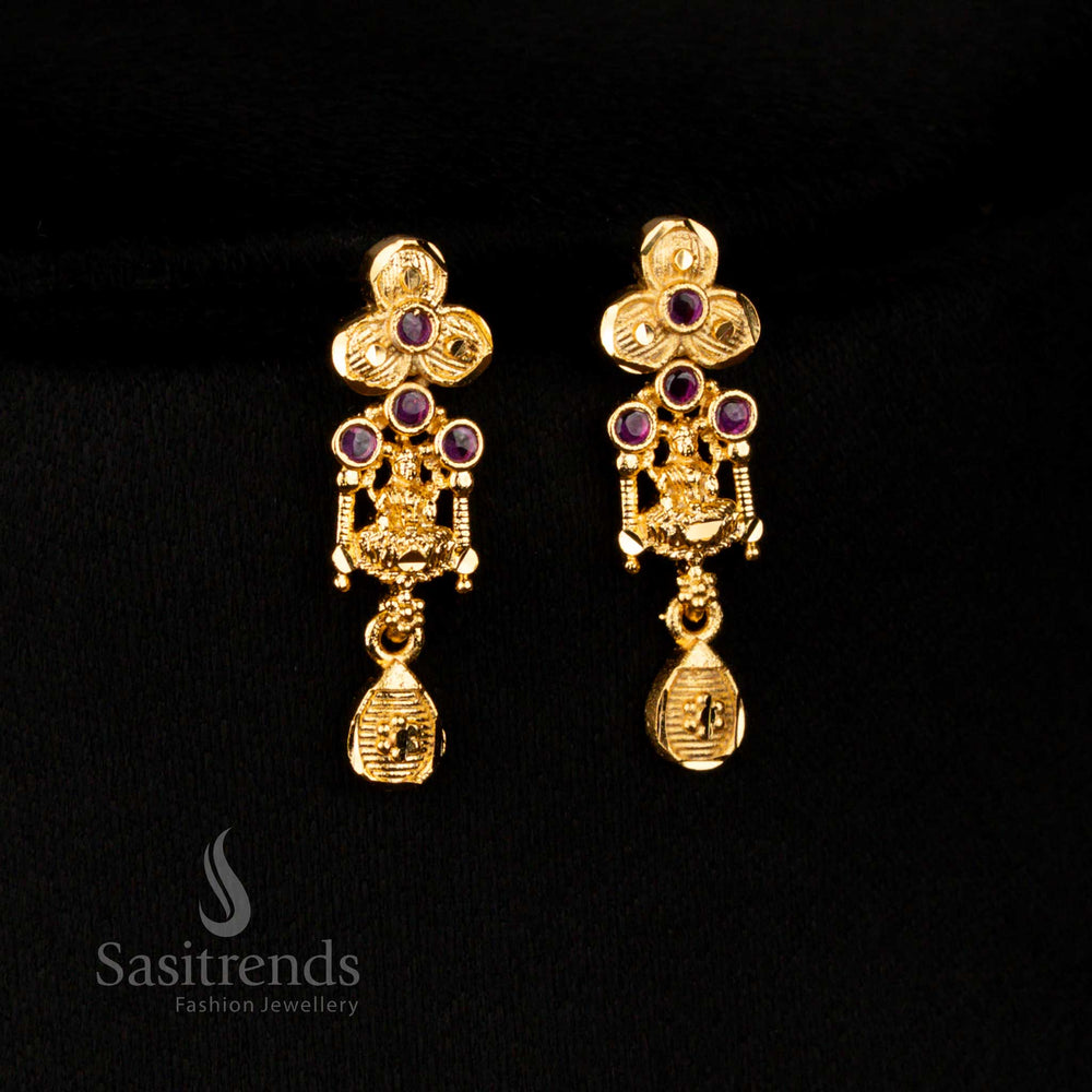 Opulent Lakshmi earrings with Ruby stones forming Micro Gold Plated elegant design, ideal for traditional and luxury celebrations – Sasitrends
