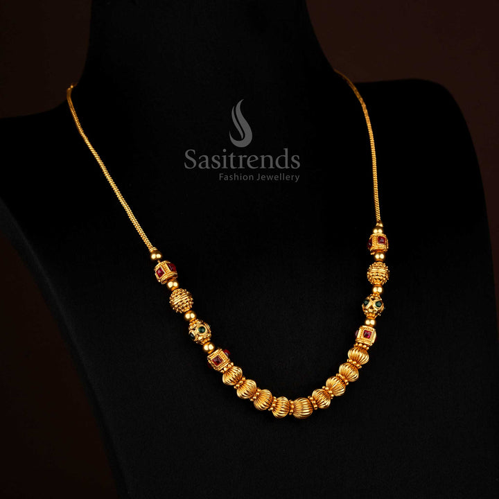 Regal Temple Matte Gold Ball Chain Necklace Designed to Enhance Festive and Bridal Jewellery Ensembles – Sasitrends