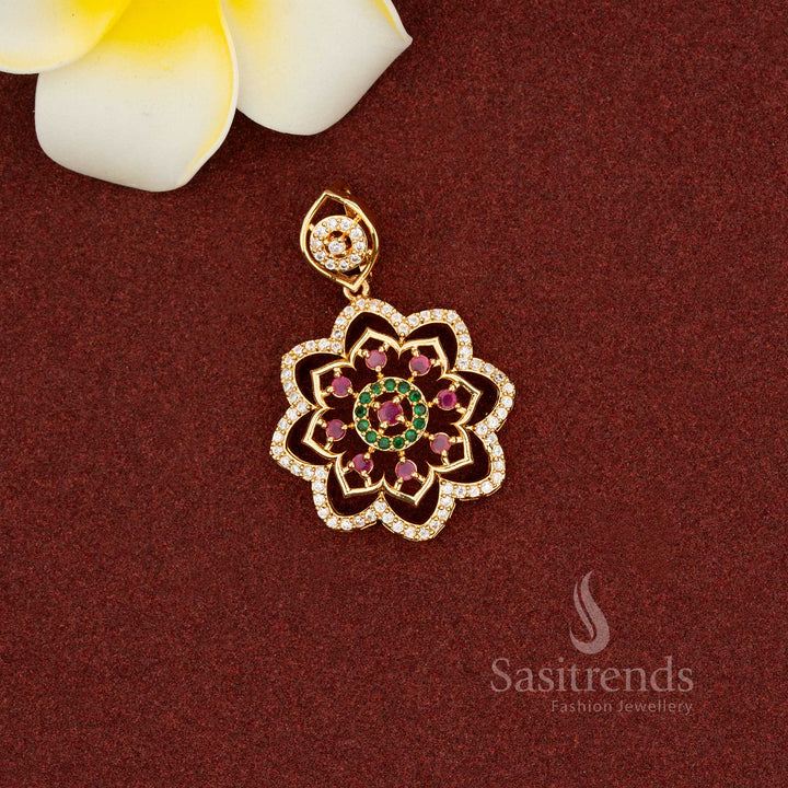 Traditional micro gold plated multi-color floral stone pendant for ethnic wear - Sasitrends 