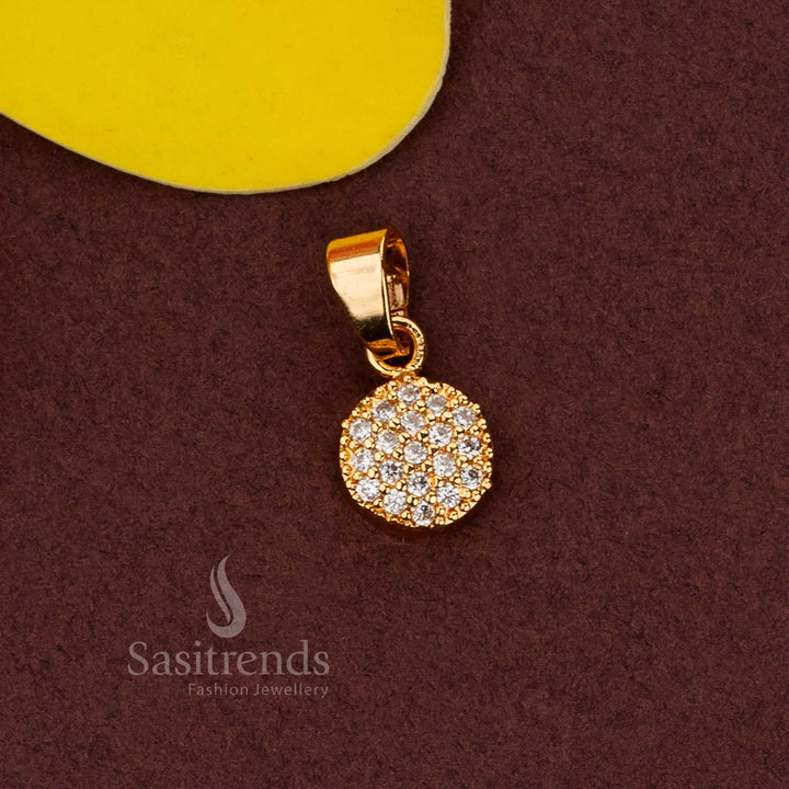Chic micro gold plated circle pendant featuring American diamonds, ideal for office wear, casual parties, and stylish everyday outfits – Sasitrends