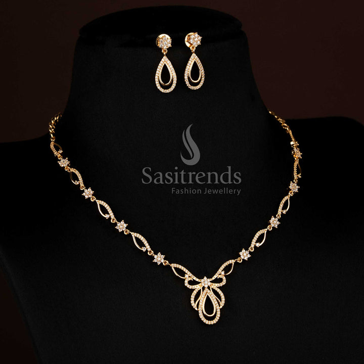 Captivating micro gold plated American Diamond white floral necklace featuring butterfly wings motif, designed for stylish party wear and festive occasions – Sasitrends