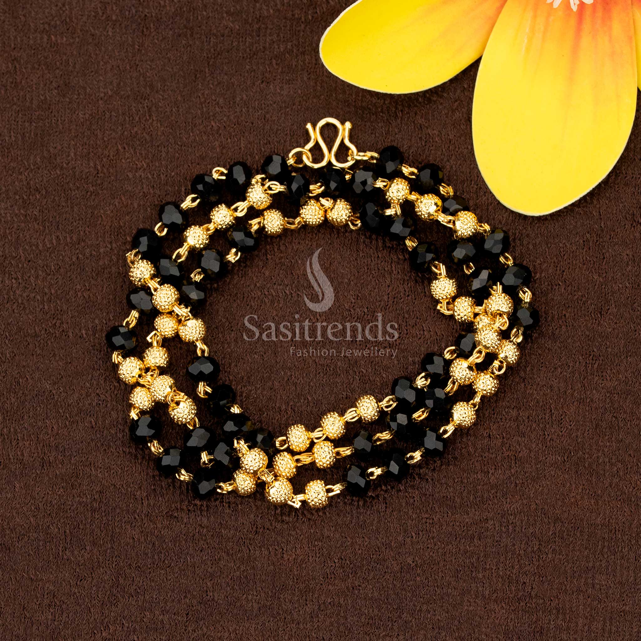 Radiant micro gold plated black beads chain with antique ball detailing, ideal to wear for temple functions and cultural ceremonies – Sasitrends