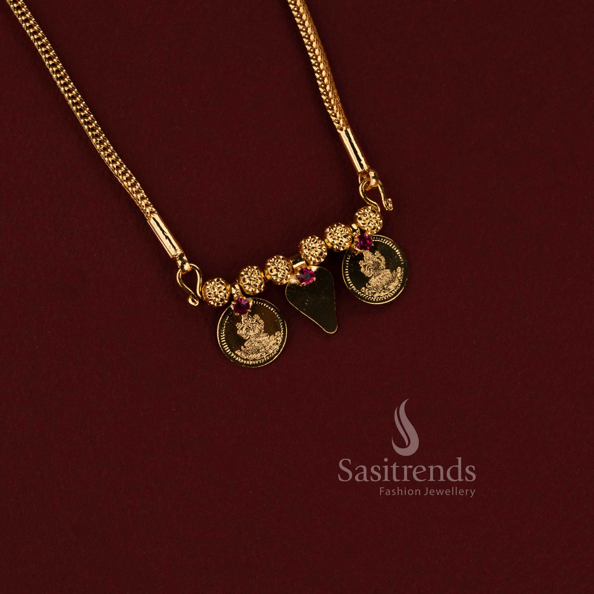 Classic micro gold plated Lakshmi coin thirumangalyam mangalsutra chain, beautiful jewellery for heritage styling - Sasitrends