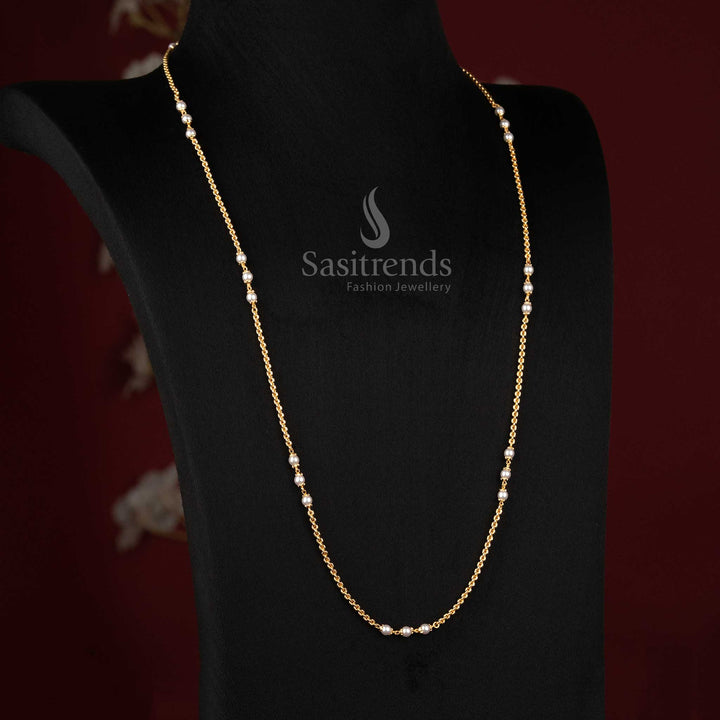 Beautiful 24 carat micro gold plated pearl embedded single layer chain for women, ideal jewellery for temple wear – Sasitrends