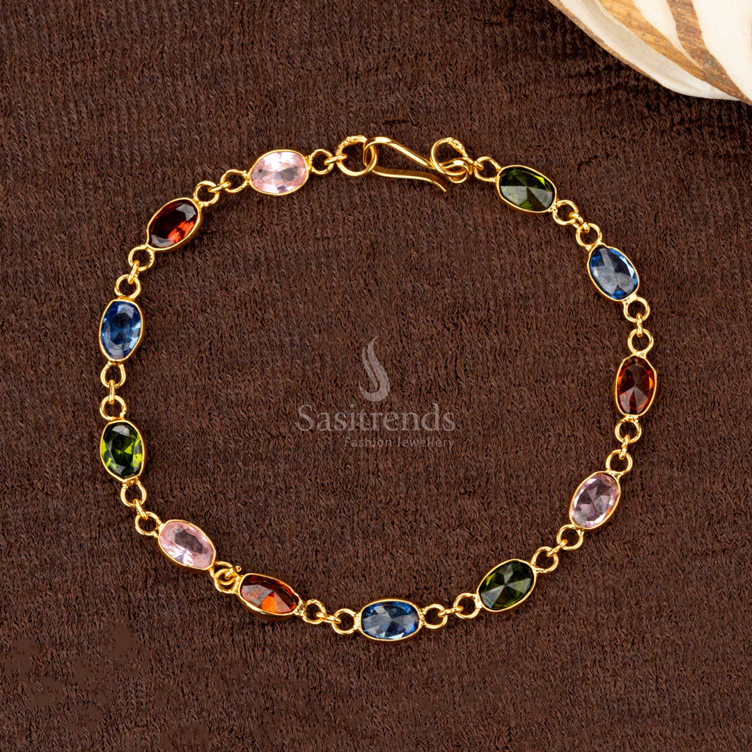 One Gram Jewellery Navaratna Bracelet with 24-Carat Pure Gold Plating, AD Stones – Sasitrends