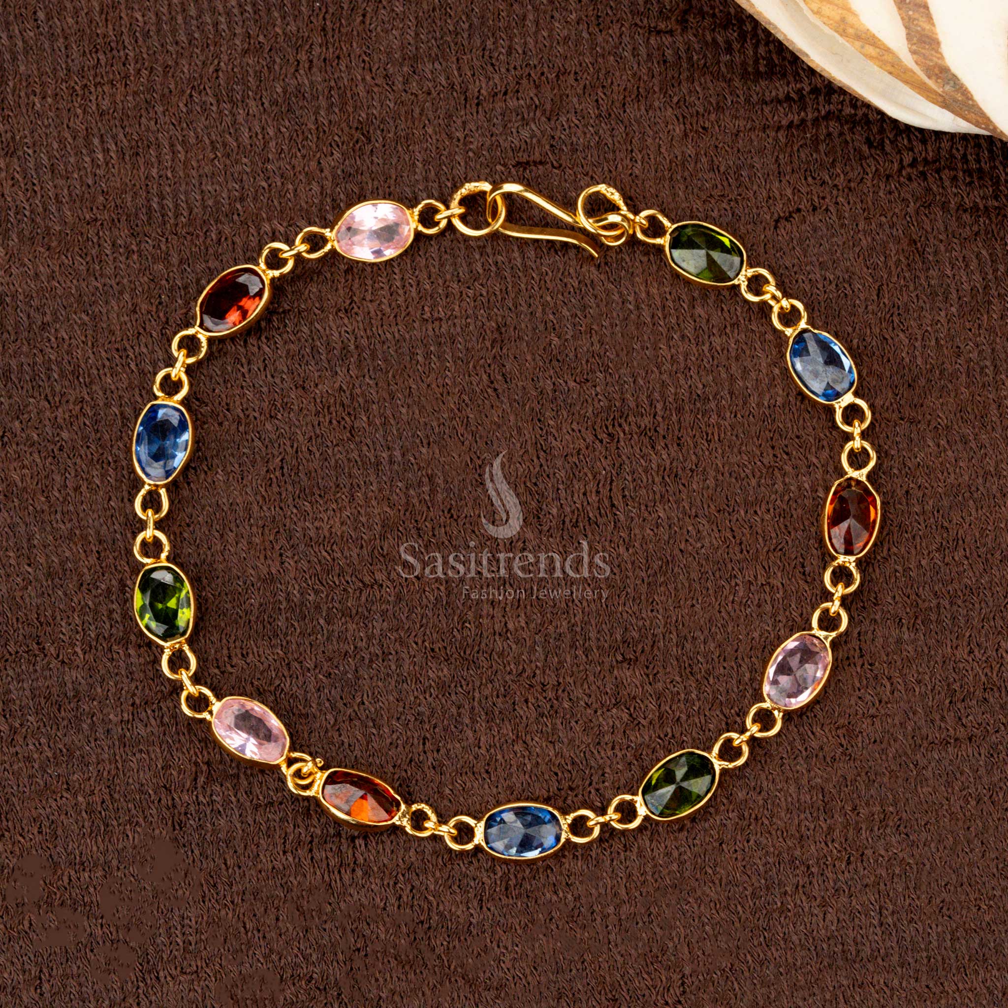One Gram Jewellery Navaratna Bracelet with 24-Carat Pure Gold Plating, AD Stones – Sasitrends