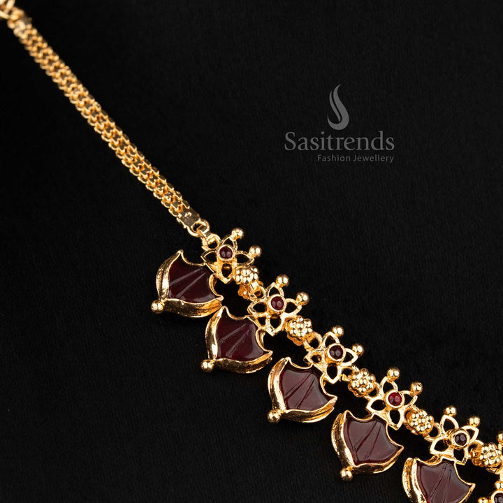 Classic red micro gold plated AD Kerala Lakshmi necklace, beautiful jewellery for saree styling and cultural events - Sasitrends
