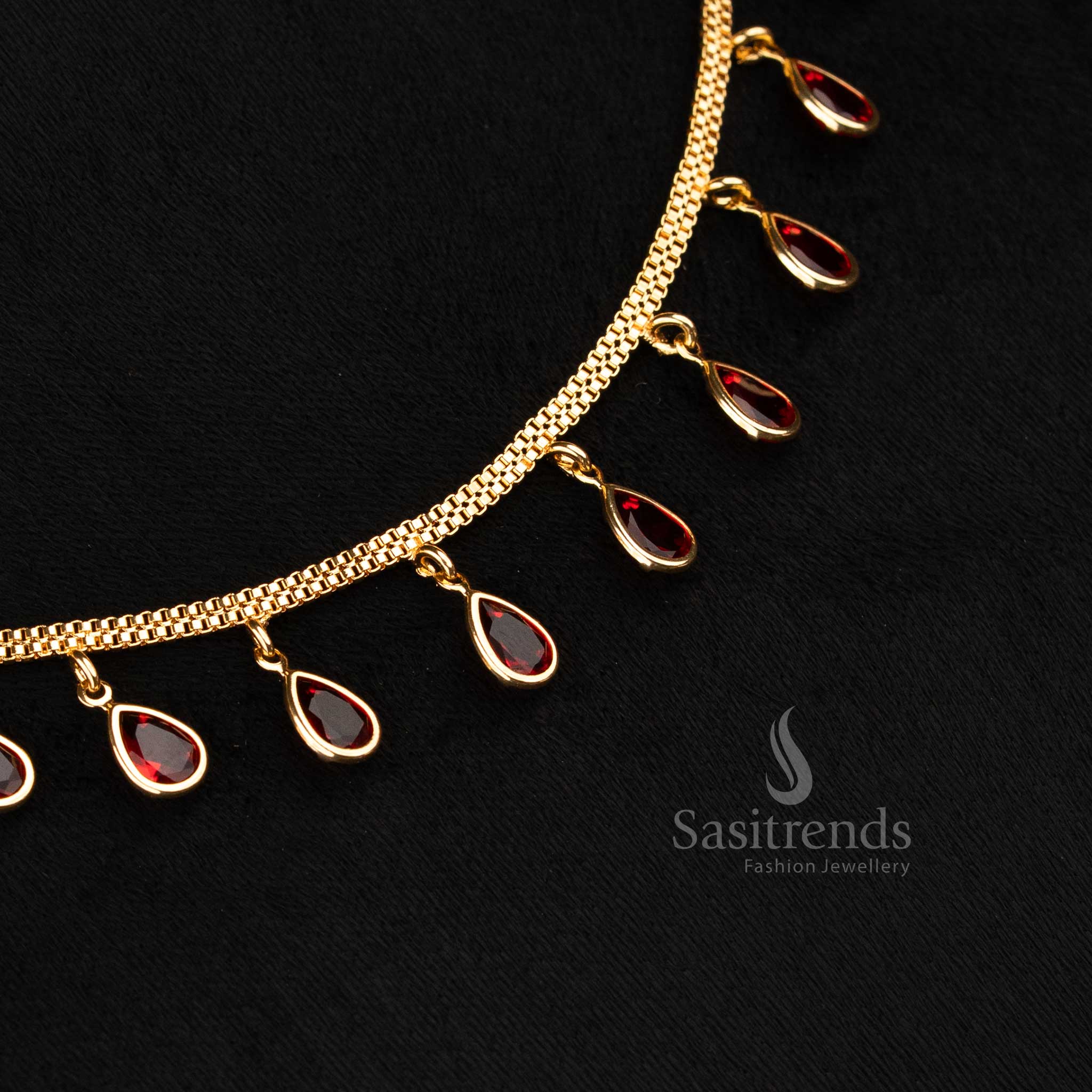 Trendy red pear AD micro gold necklace for girls, perfect jewellery for parties - Sasitrends