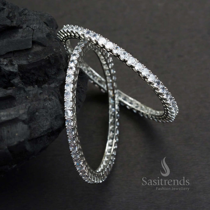 Stunning Party Wear Rhodium Silver Plated Bangles with White American Diamond Stones - Latest & Trendy | Sasitrends