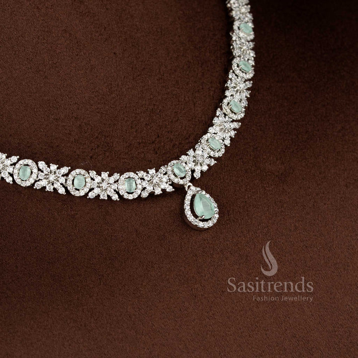 Elegant rich look rhodium silver plated mint American Diamond necklace for event-ready outfits and contemporary styling – Sasitrends