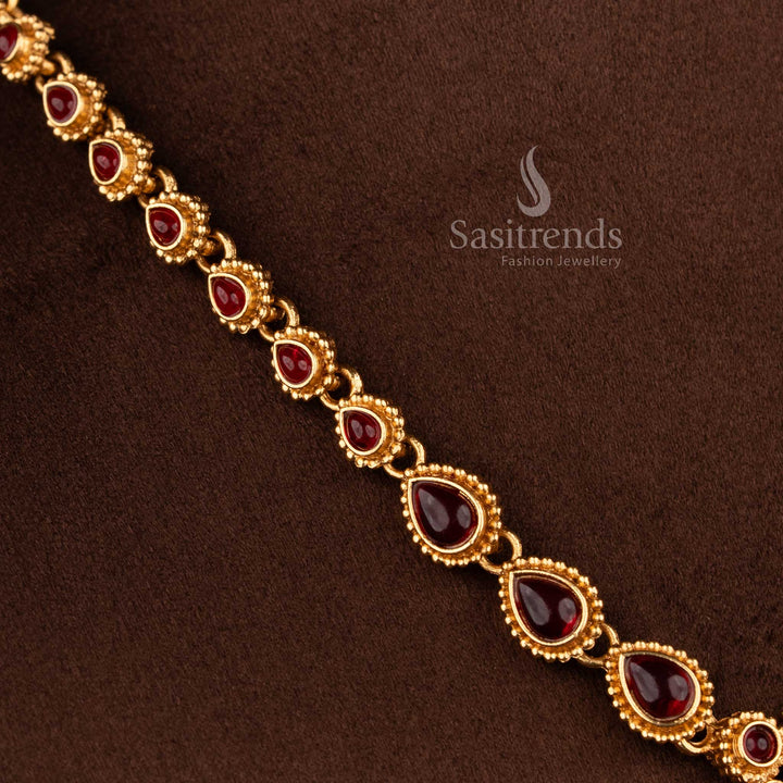 Radiant ruby elegant classic matte gold plated teardrop necklace set for women, perfect for wedding and festive saree styling – Sasitrends