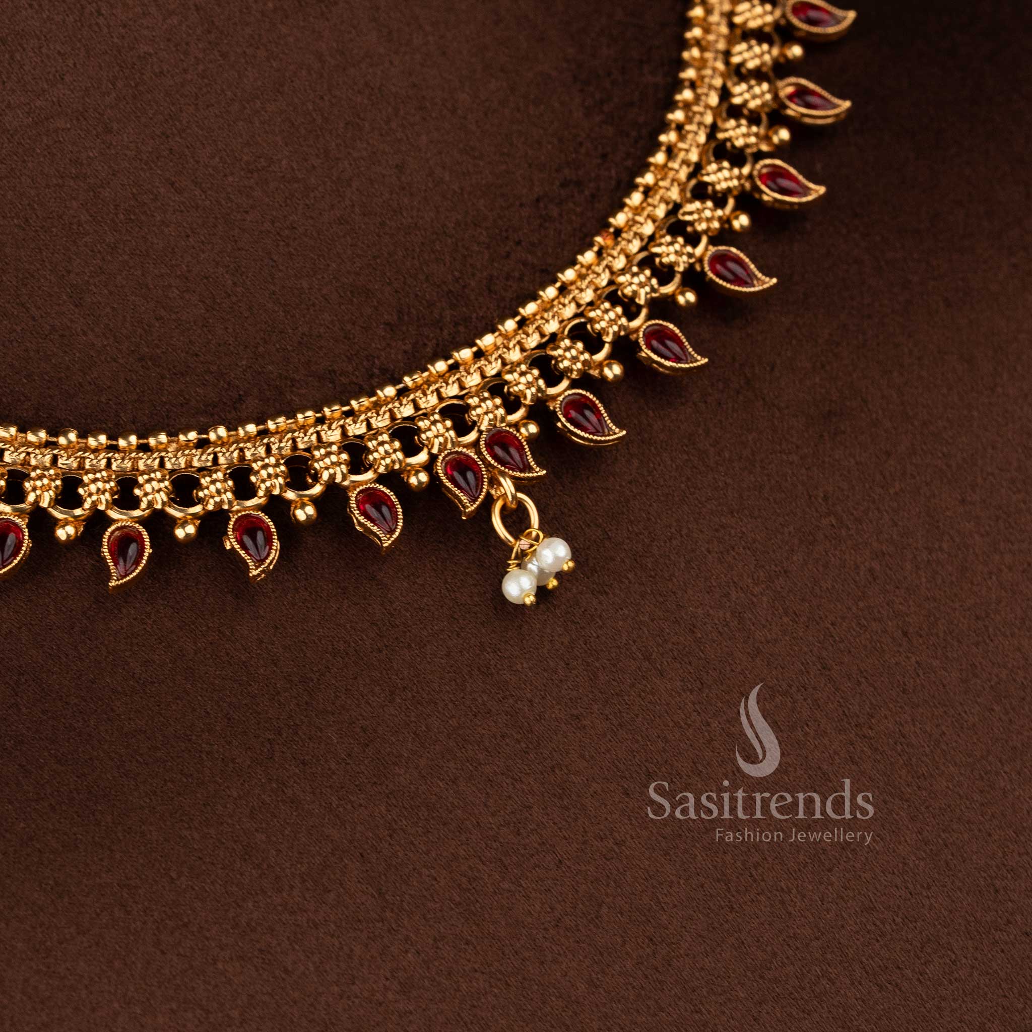 Graceful ruby refined classic matte gold plated mango paisley pearl pendant necklace set with traditional design for celebrations – Sasitrends