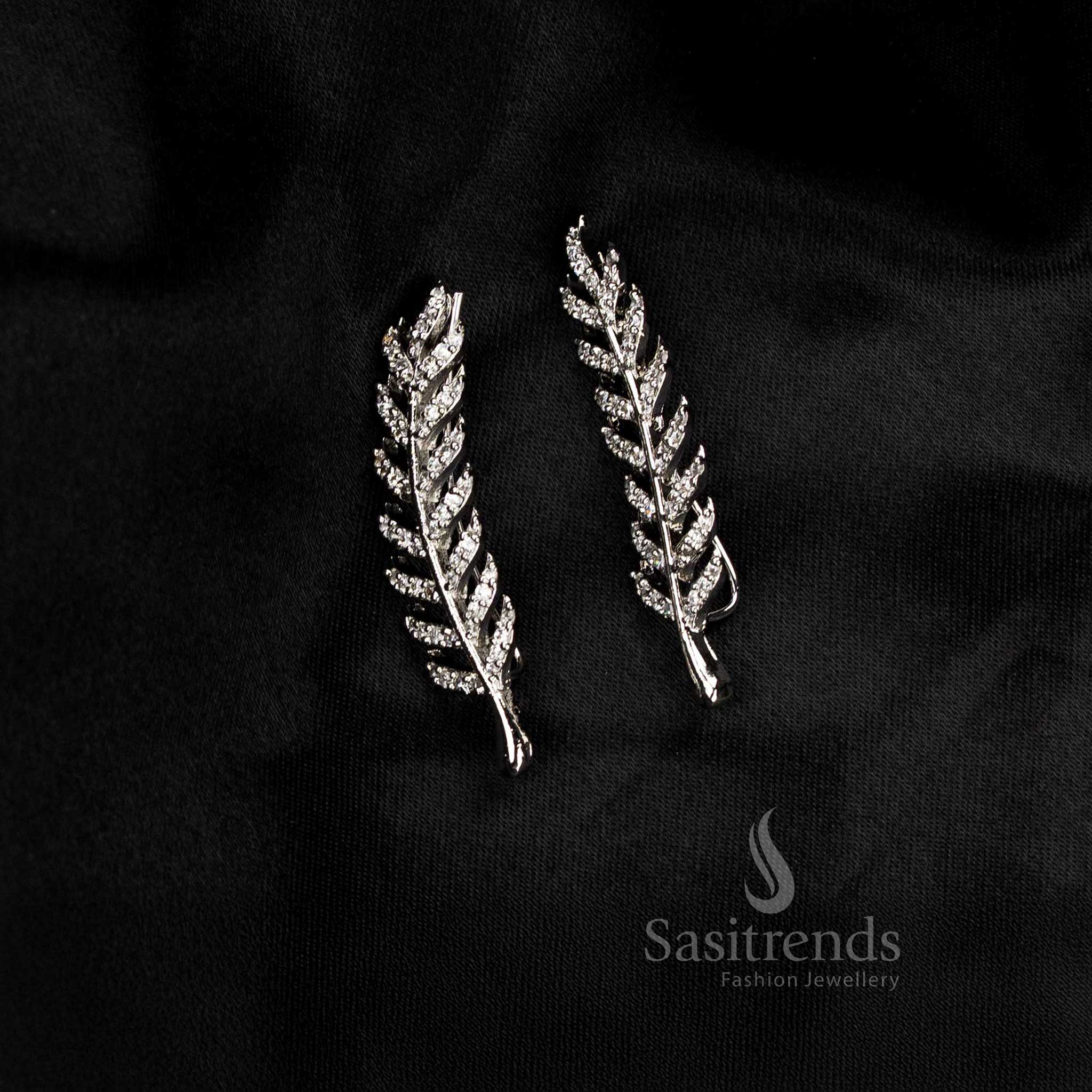 Shimmering silver fern leaf AD ear climber cuff earrings ideal for contemporary minimal outfits and sleek styling – Sasitrends