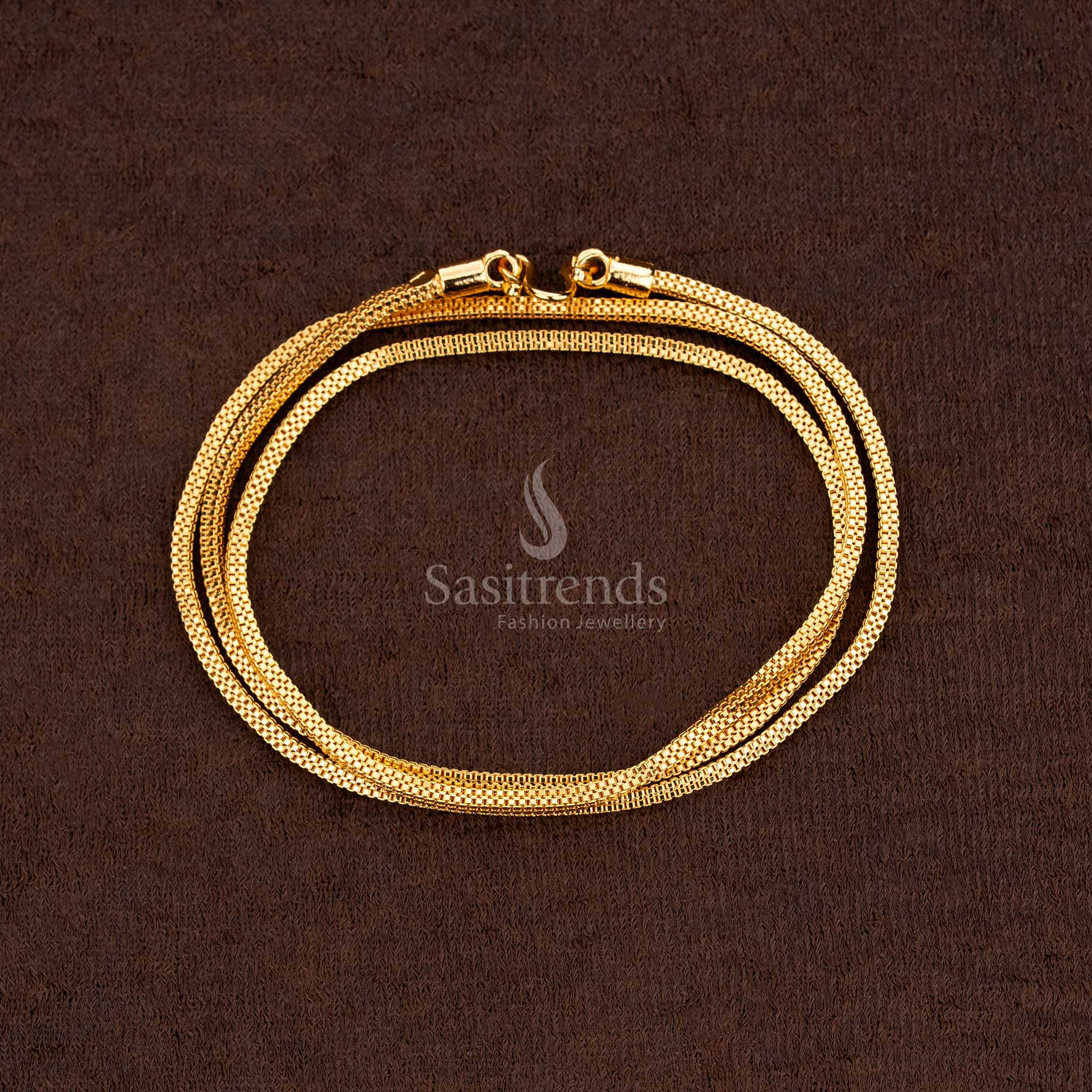 Traditional Micro Gold Plated Box Chain Thick Design With Golden Lustre Perfect For Festive And Cultural Events - Sasitrends