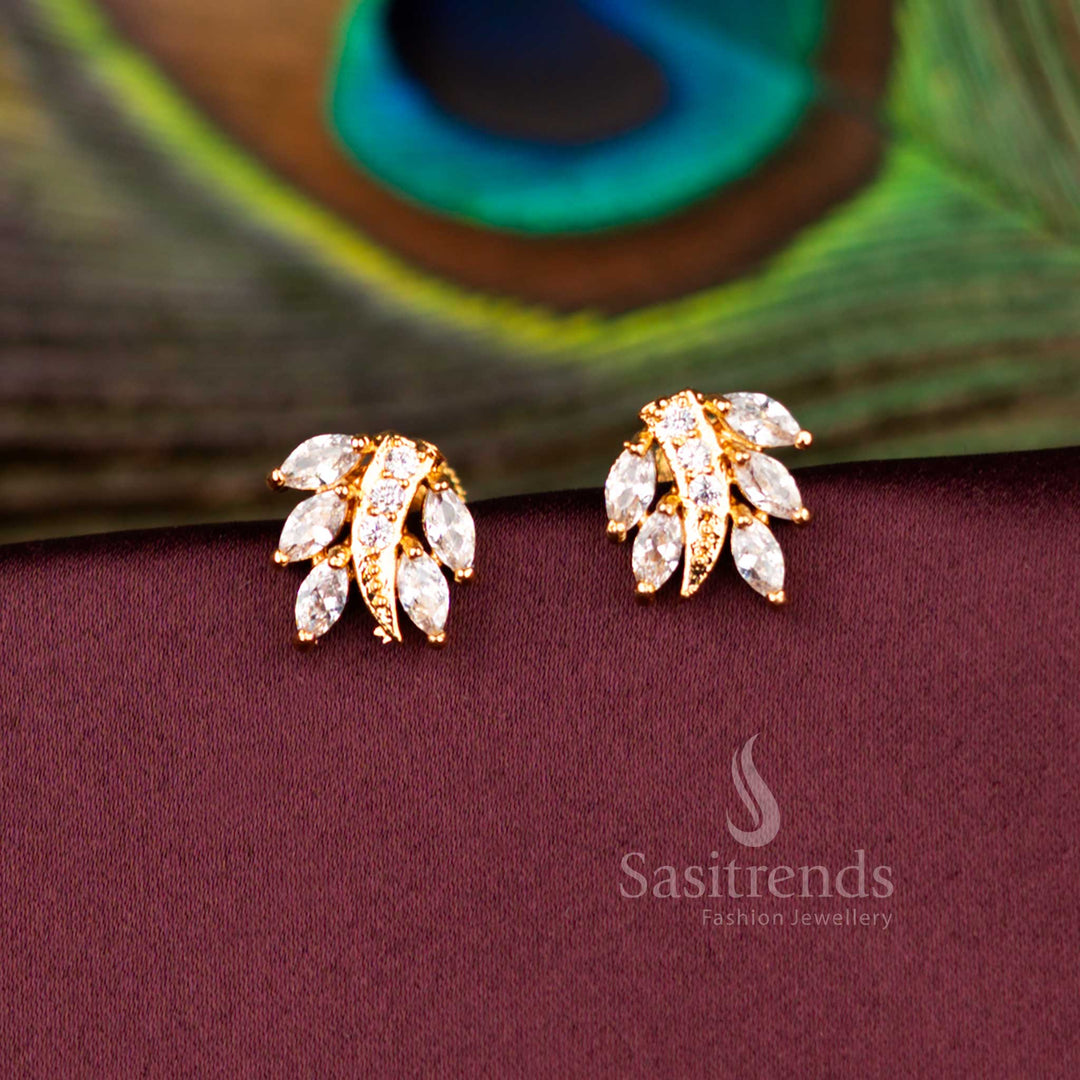 Gorgeous Handcrafted Micro Gold Plated White Leaf Cluster Marquise AD Stud Earrings Ideal For Wedding And Party Look - Sasitrends