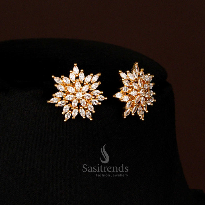 Exquisite white Micro Gold Plated flower design earrings adorned with American Diamonds, perfect for bridal functions and parties – Sasitrends