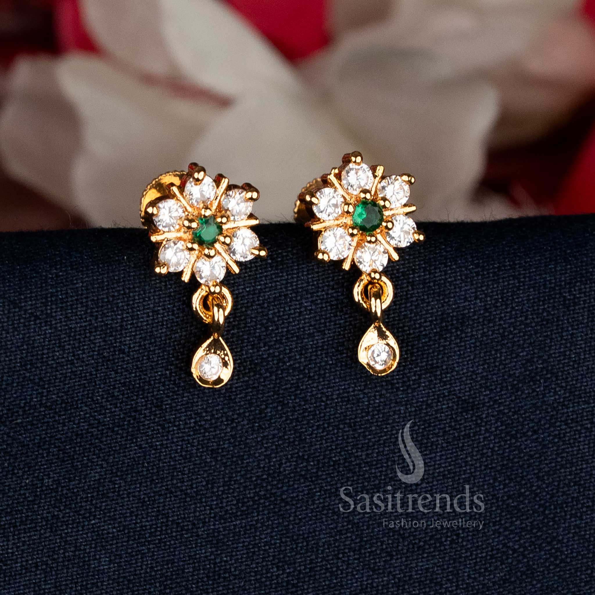 Elegant white-green floral AD teardrop earrings showcasing intricate craft for ethnic and festive charm – Sasitrends