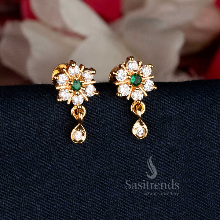 Elegant white-green floral AD teardrop earrings showcasing intricate craft for ethnic and festive charm – Sasitrends