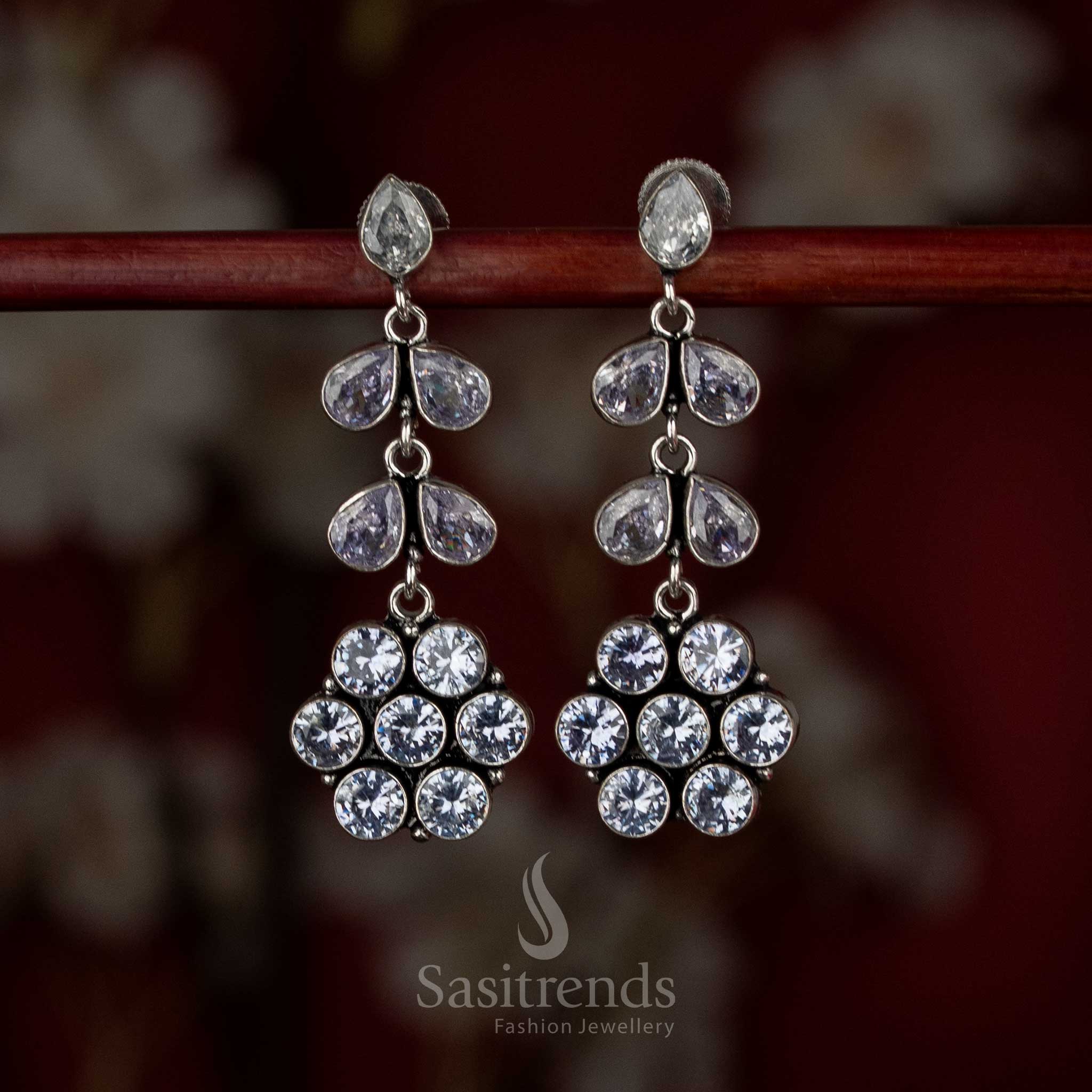 Soft white oxidised multi-layer floral stone drop earrings perfect for relaxed daytime looks – Sasitrends