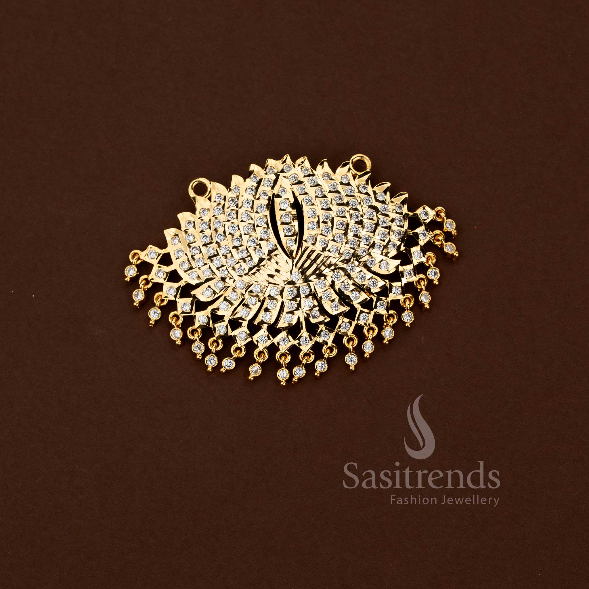 Stunning white premium Impon Addigai micro gold plated lotus pendant with intricate design, perfect for festive and traditional South Indian wear, guaranteed 24 carat pure gold – Sasitrends