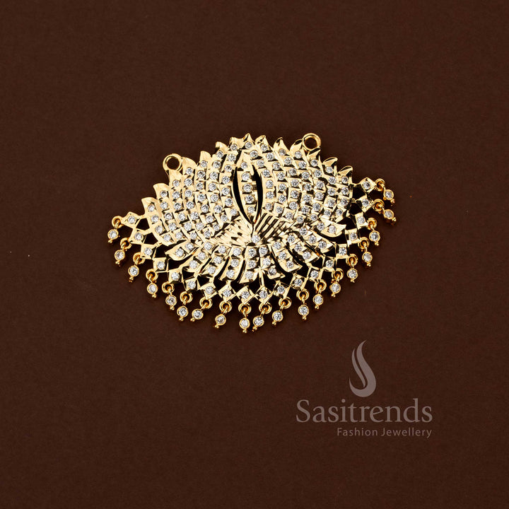 Stunning white premium Impon Addigai micro gold plated lotus pendant with intricate design, perfect for festive and traditional South Indian wear, guaranteed 24 carat pure gold – Sasitrends