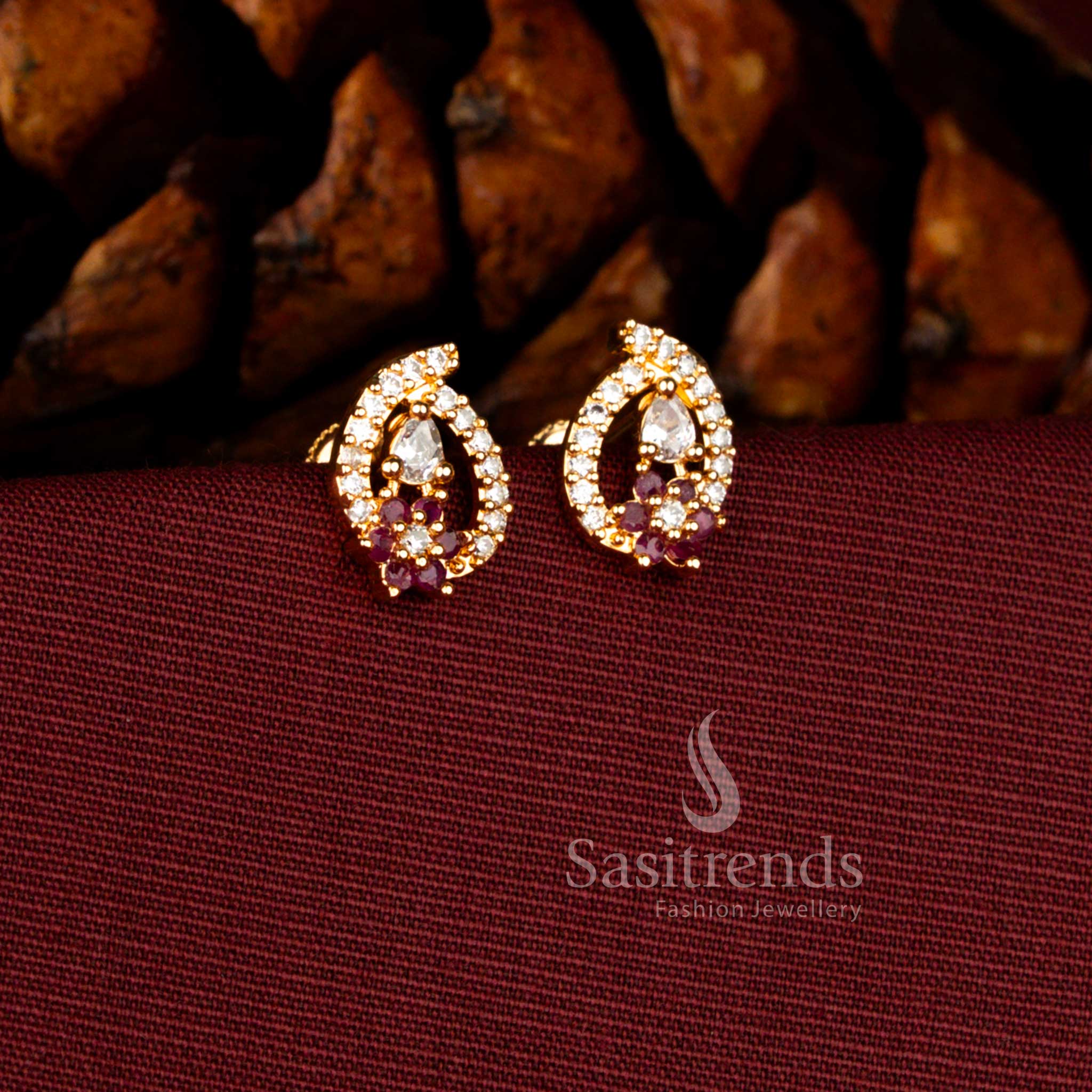 Bridal guaranteed earrings in white ruby featuring mango inspired floral teardrop styling with radiant American diamond sparkle – Sasitrends