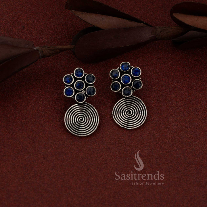 Alluring oxidised spiral bloom drop earrings with blue finish perfect for casual evenings and outings – Sasitrends
