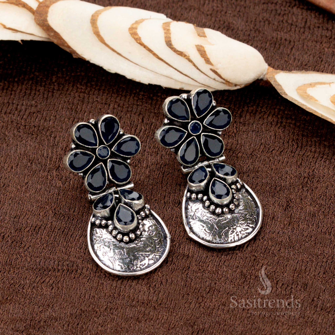 Traditional oxidised dangler earrings with antique coin base – Sasitrends