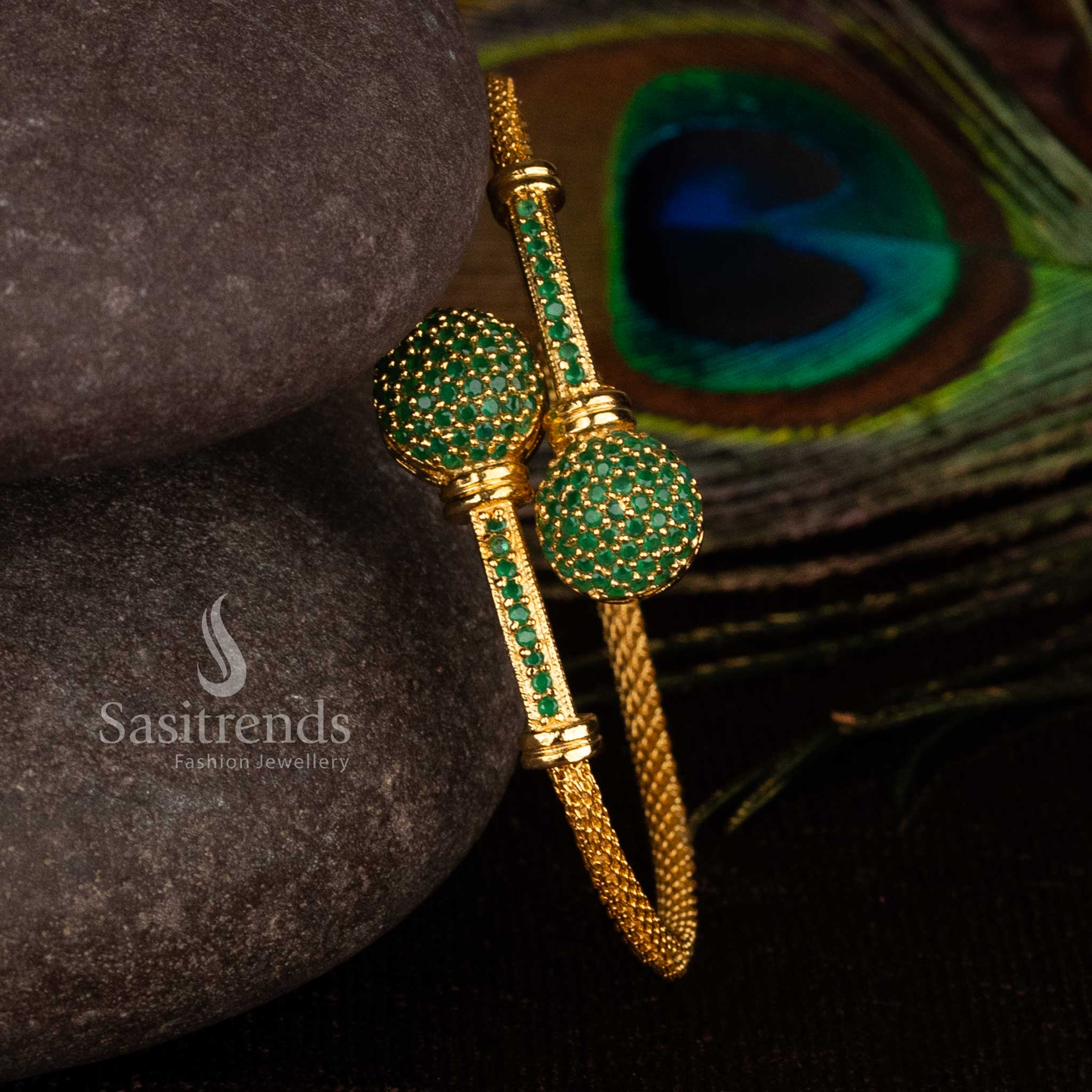 Verdant green bracelet with micro gold plating and sparkling stone detailing for ethnic festive occasions – Sasitrends