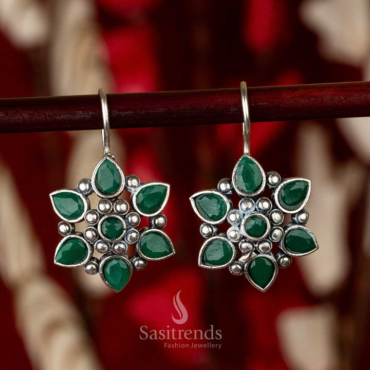 Green Stone Stud Floral Pattern Special Earrings For Navarathiri