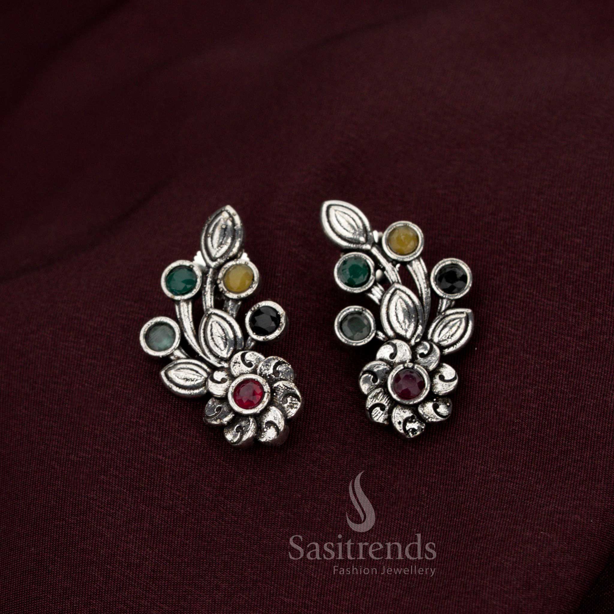 Sovereign multicolor oxidised floral earrings crafted with opulent design created for heritage majesty celestial events and aristocratic jewellery splendour – Sasitrends