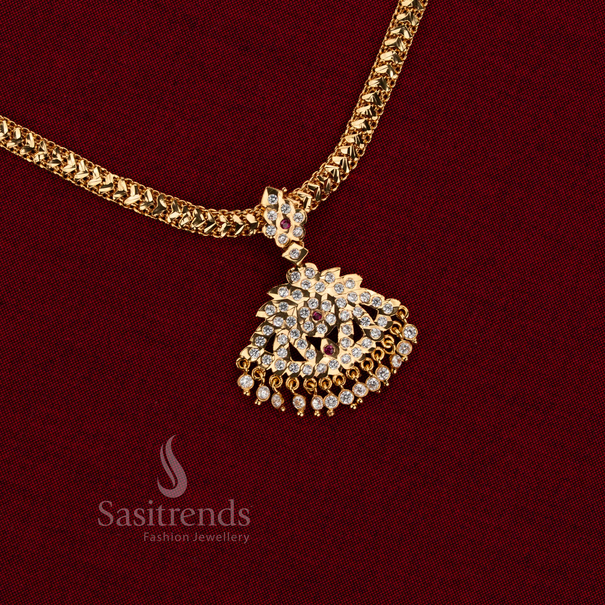 Sacred lustre impon micro gold plated Gati heart chain pendant necklace with guaranteed gold look ideal for sacred ceremonies, bridal styling and festive functions – Sasitrends
