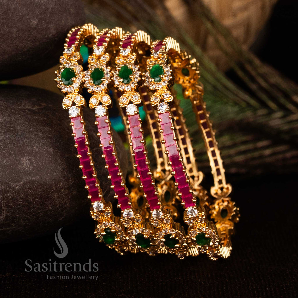 Regal Multi-Color Micro Gold Plated Bangles featuring American Diamond Stones, Ideal for Grand Traditional Festive Wear – Sasitrends