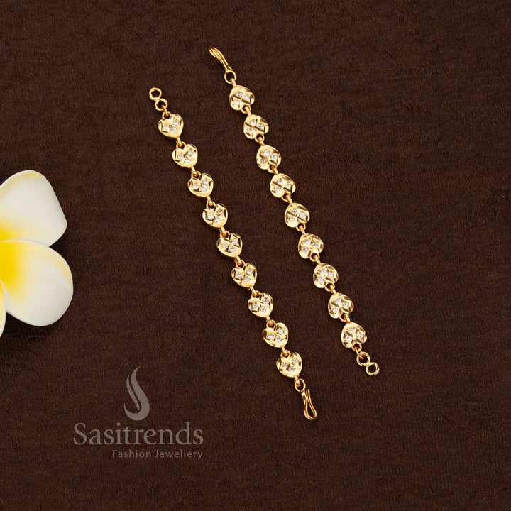 Heavenly grace impon micro gold plated Panchaloga floral matil white with guaranteed finish ideal for poojas, bridal ceremonies, and traditional dance performances – Sasitrends