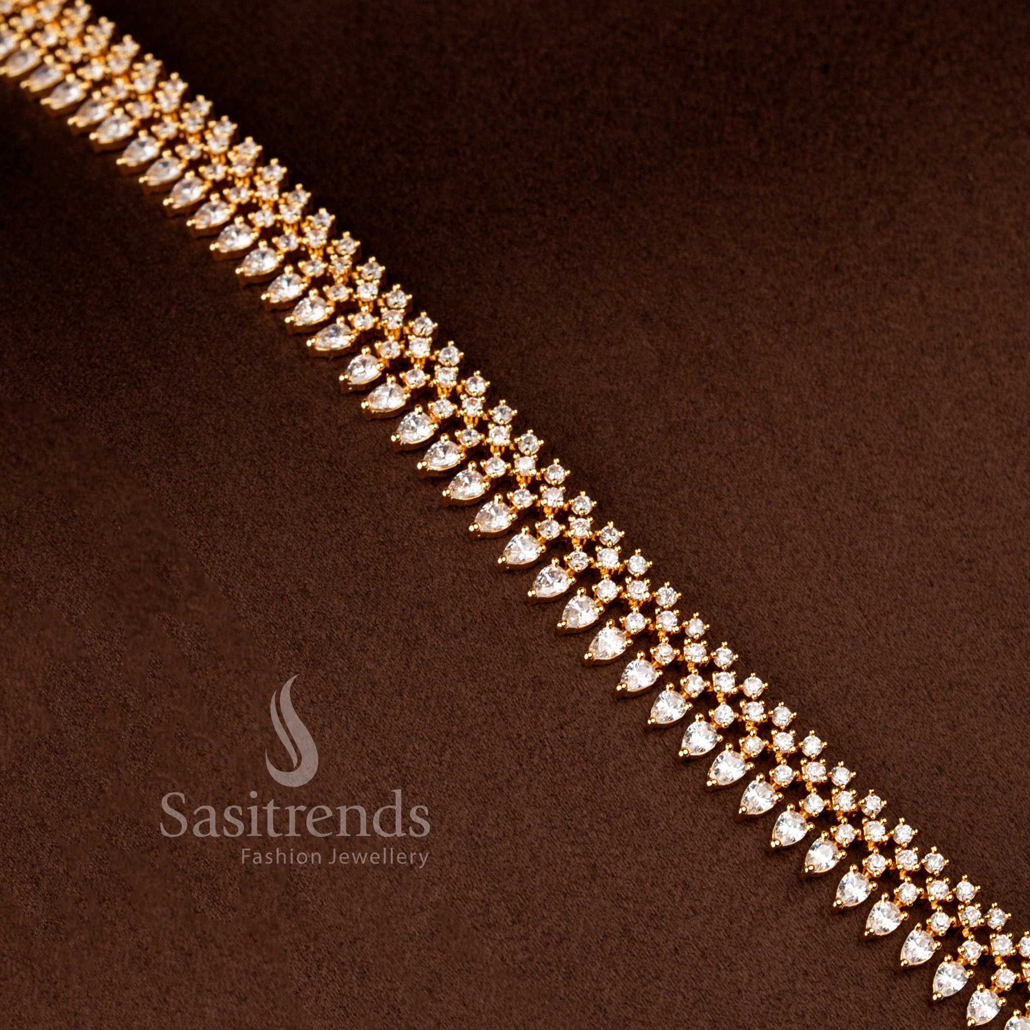 long white American Diamond micro gold plated marquise cut teardrop necklace set adorned with shimmering white stones, crafted for celebratory wear and elegant occasions – Sasitrends