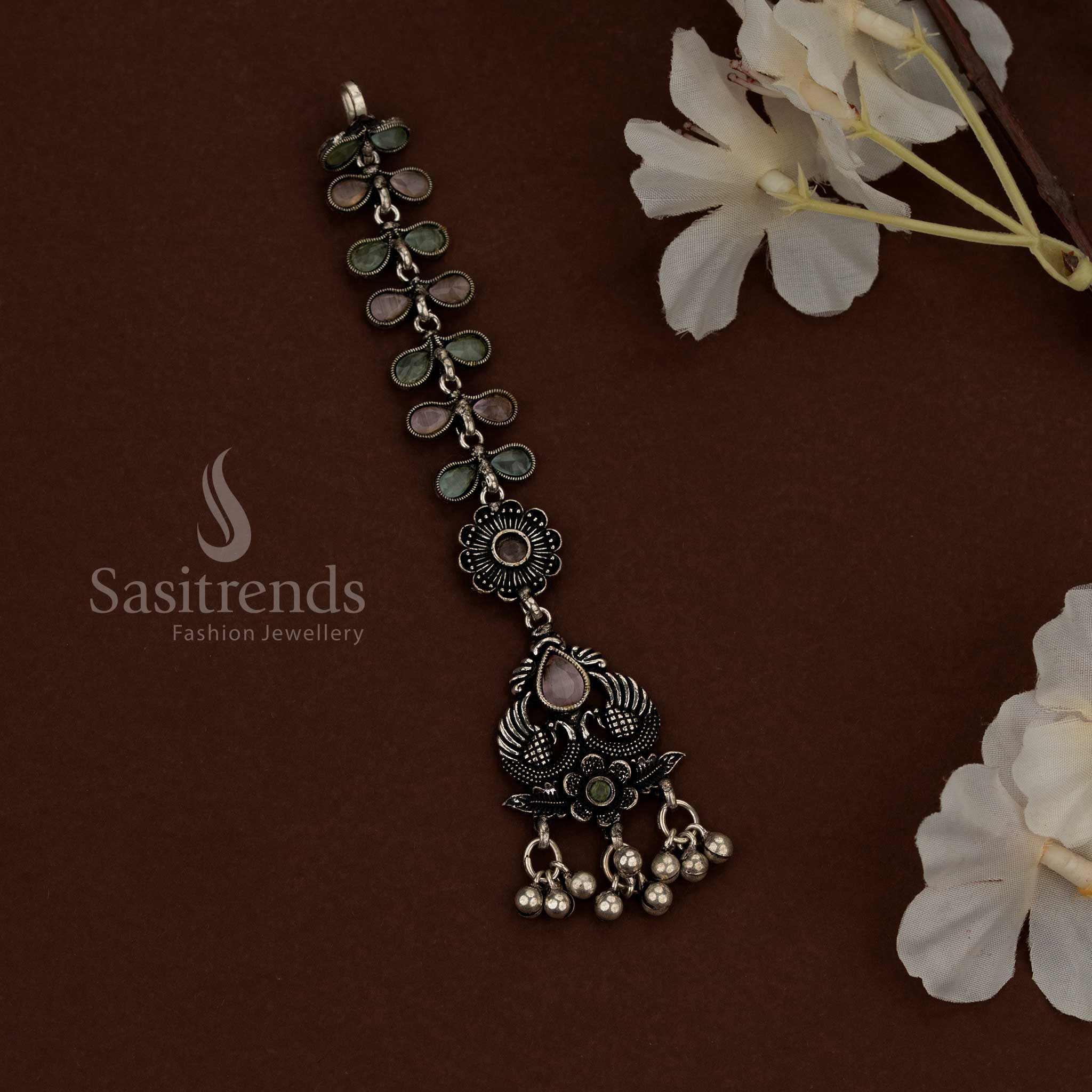 Graceful Kolapuri oxidised maang tikka with minimal detailing for refined ethnic styling - Sasitrends