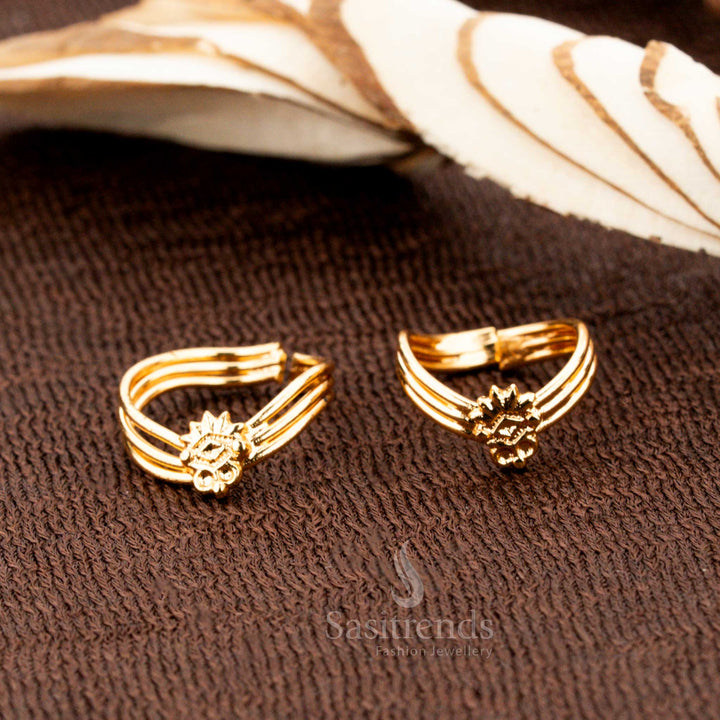 Lotus inspired eye motif toe rings crafted in micro gold plating – divine one gram jewellery for wedding and festive ethnic wear - Sasitrends