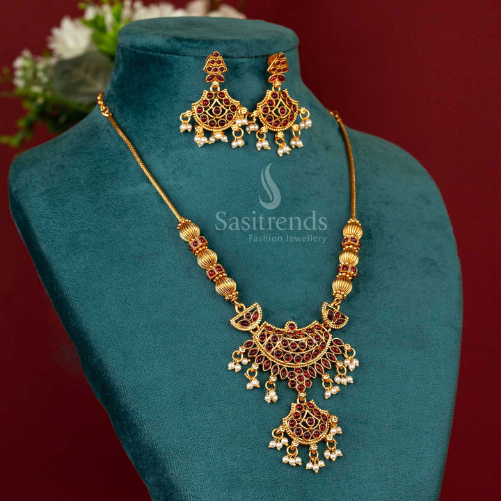 Sasitrends | Classic Matte GoldPlated Temple Pendant Necklace Jewellery Set