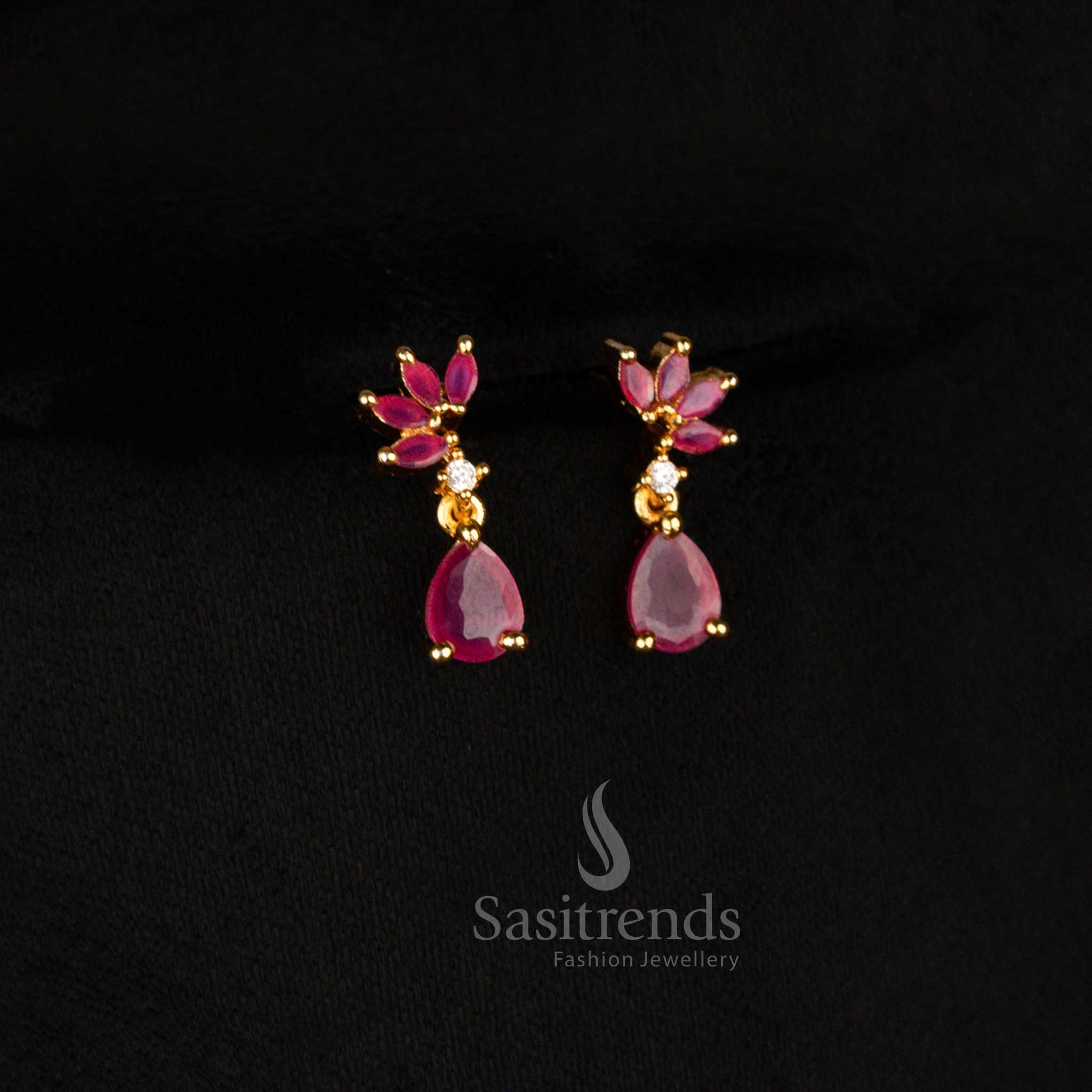 Luxurious American diamond micro gold plated ruby Earrings set radiating royal charm for special occasions and parties - Sasitrends