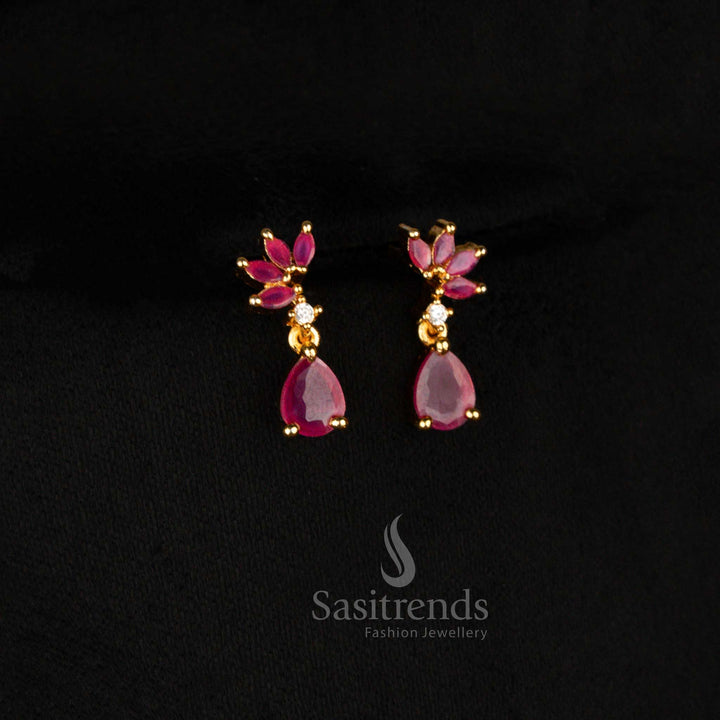 Luxurious American diamond micro gold plated ruby Earrings set radiating royal charm for special occasions and parties - Sasitrends