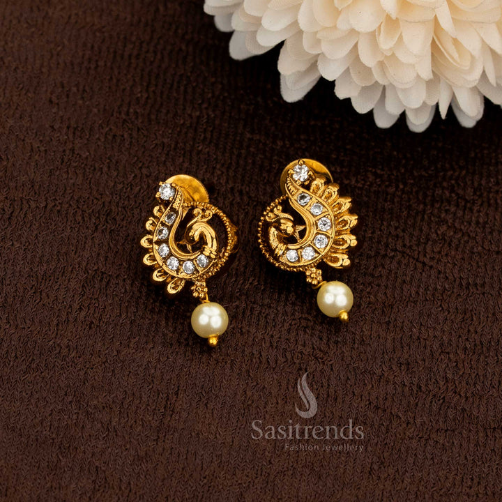 Majestic Traditional Antique Matte Temple Peacock Kemp Stone Earrings For Grand Ceremonial Looks - Sasitrends