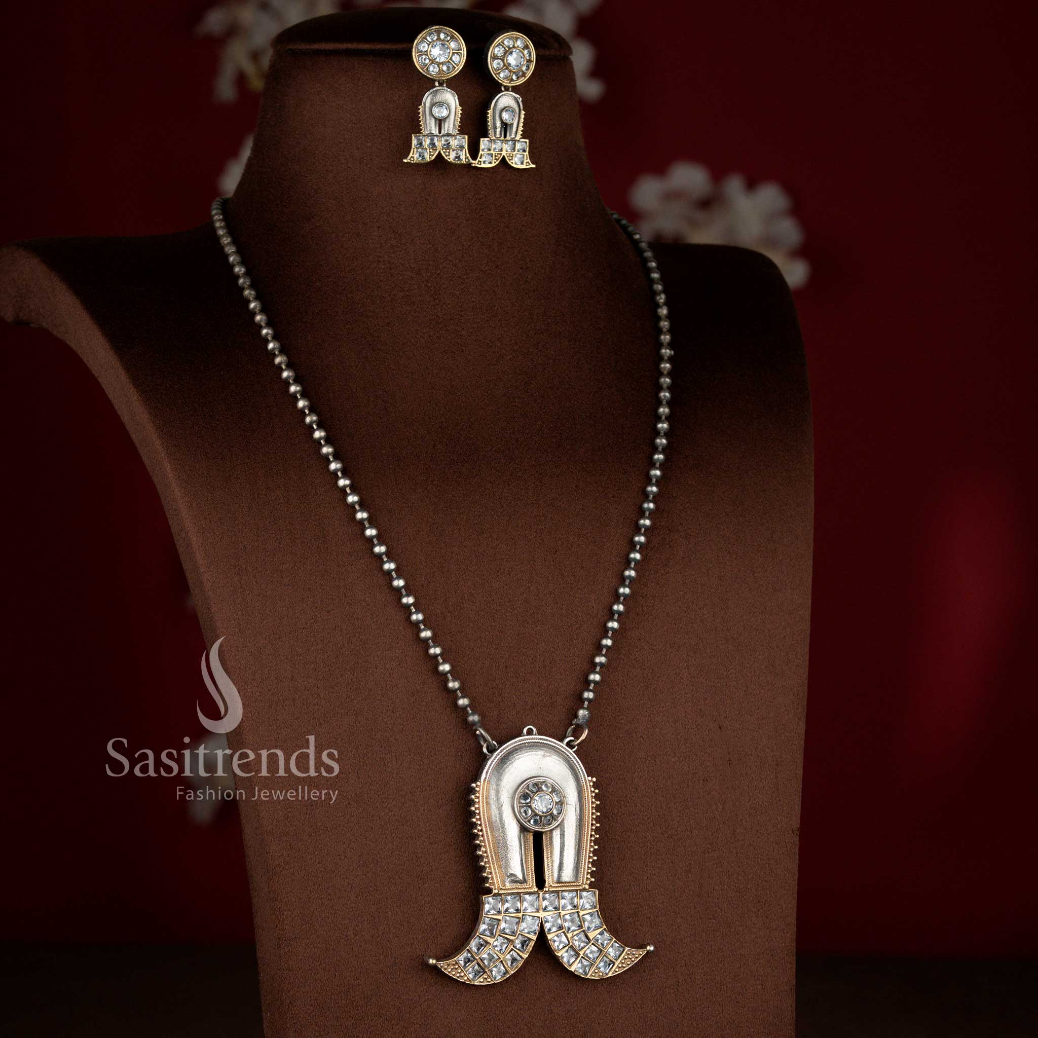 Divine white antique oxidised 92.5 silver plated Shivlinga pendant long necklace set for festive devotion – Sasitrends