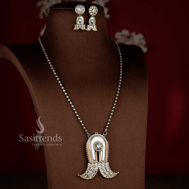 Divine white antique oxidised 92.5 silver plated Shivlinga pendant long necklace set for festive devotion – Sasitrends